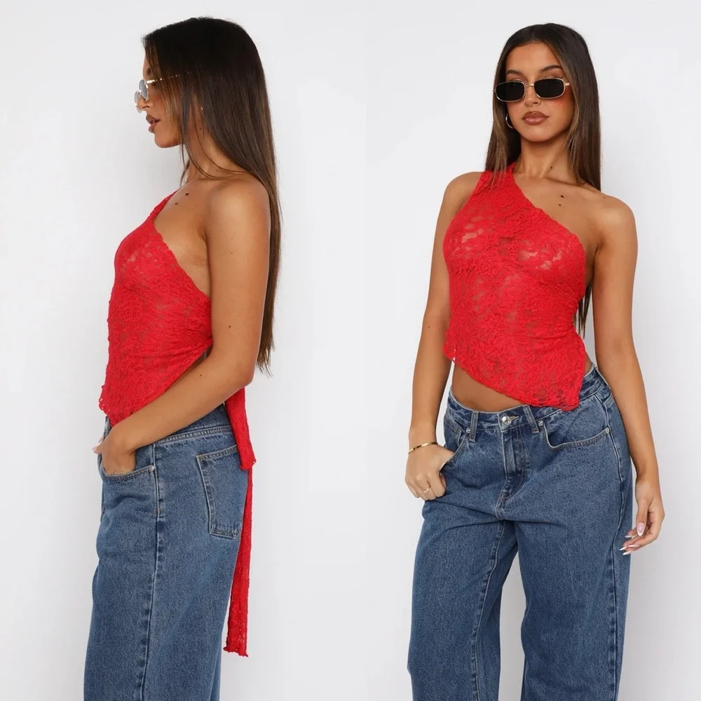 White Fox Boutique | It’s a Love Story Red Lace Backless Top O/S - Picture 5 of 6